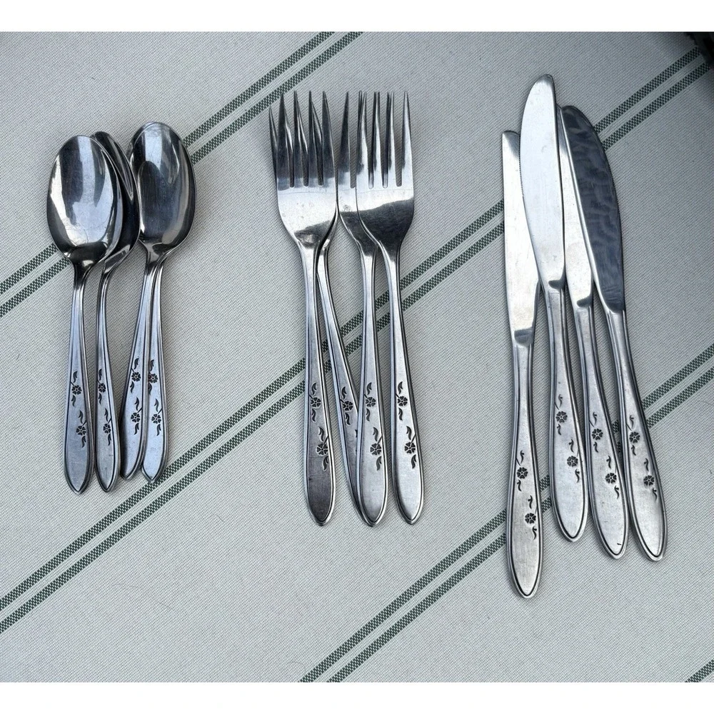 Imperial Stainless Flower Dance 12pc Flatware Set Service for 4 Floral Handles